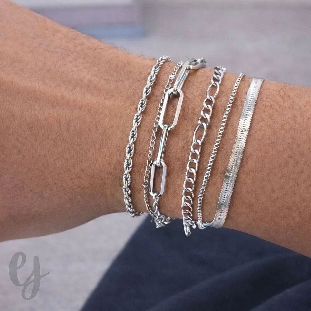 The Uptown Six– Men’s Silver Tone Chain Bracelets in Mixed Styles